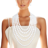 Pearl Long Layered 5 Strand White Necklace Women