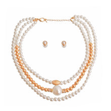 Cargar imagen en el visor de la galería, Cream and Gold Pearl 3 Strand Necklace Set

