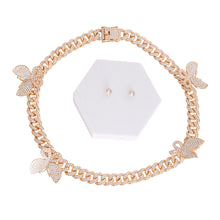 Load image into Gallery viewer, Iced Gold Butterfly Cuban Chain Set
