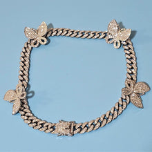 Load image into Gallery viewer, Iced Silver Butterfly Cuban Chain Set
