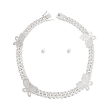 Load image into Gallery viewer, Iced Silver Butterfly Cuban Chain Set
