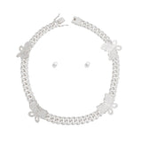 Iced Silver Butterfly Cuban Chain Set