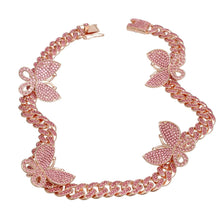 Load image into Gallery viewer, Iced Rose Gold Butterfly Cuban Chain Set

