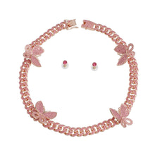 Load image into Gallery viewer, Iced Rose Gold Butterfly Cuban Chain Set
