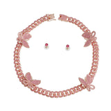 Iced Rose Gold Butterfly Cuban Chain Set