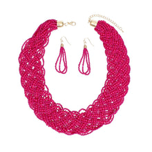 Cargar imagen en el visor de la galería, Collar Fuchsia Seed Bead Braided Collar Necklace
