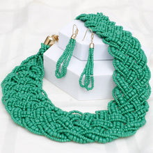 Load image into Gallery viewer, Collard Green Seed Bead Braided Collar Necklace
