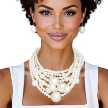 Cargar imagen en el visor de la galería, Pearl Cream Old Hollywood Layered Chunky Necklace
