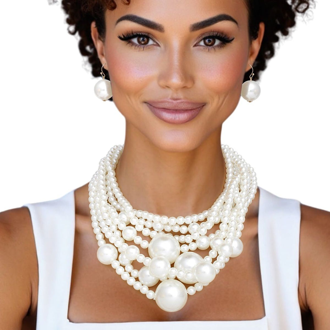 Pearl Cream Old Hollywood Layered Chunky Necklace