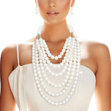 Pearl Long Layer 6 Strand Cream Chunky Necklace