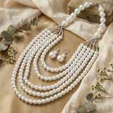White Pearl Long Layer 6 Strand Chunky Necklace