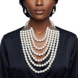 White Pearl Long Layer 6 Strand Chunky Necklace