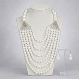 White Pearl Long Layer 6 Strand Chunky Necklace