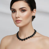 Chain Jet Black Pave Heart Link Necklace Set Women