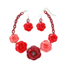 Load image into Gallery viewer, Collar Burgundy Chunky 3D Flower Link Necklace Set

