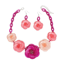 Load image into Gallery viewer, Collar Fuchsia Chunky 3D Flower Link Necklace Set
