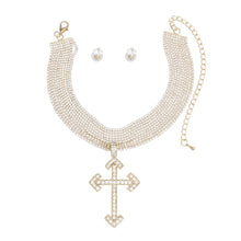 Cargar imagen en el visor de la galería, Choker Gold Rhinestone Layered Cross Necklace
