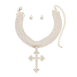 Choker Gold Rhinestone Layered Cross Necklace