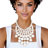 Pearl Bib White Ornate Chunky Drop Necklace Women