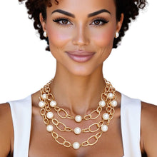 Cargar imagen en el visor de la galería, Chain Gold Parisian Chic Cream Pearl Necklace
