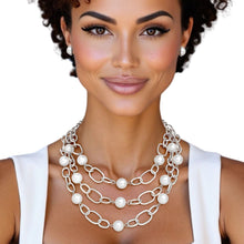 Load image into Gallery viewer, Chain Silver Parisian Chic White Pearl Necklace
