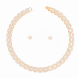 Chain Gold Square Halo Baguette Iced Necklace Set