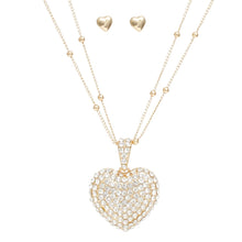 Load image into Gallery viewer, Pendant Gold 2 Layer Puffy Rhinestone Heart Set
