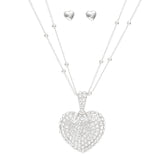 Pendant Silver 2 Layer Puffy Rhinestone Heart Set