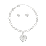 Pendant Silver Girly Patterned Puffy Heart Set