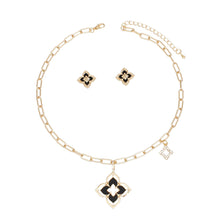 Cargar imagen en el visor de la galería, Pendant Gold Black Monogram Flower Necklace Set

