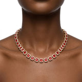 Tennis Red Cushion Cut Crystal Halo Luxe Necklace