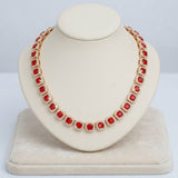 Tennis Red Cushion Cut Crystal Halo Luxe Necklace