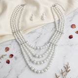 4 Strand White Glass Pearl Rhinestone Necklace