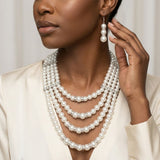 4 Strand White Glass Pearl Rhinestone Necklace
