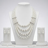 4 Strand White Glass Pearl Rhinestone Necklace