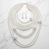 White Pearl 9 Strand Long Layer Luminous Necklace