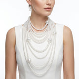 White Pearl 9 Strand Long Layer Luminous Necklace