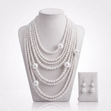 White Pearl 9 Strand Long Layer Luminous Necklace