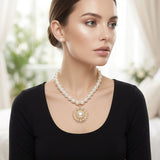 Gold Sunburst Cream Pearl Pendant Necklace