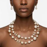 Parisian Cream Glass Pearl Charm Layer Necklace