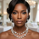 Parisian White Glass Pearl Charm Layer Necklace