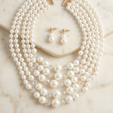 Cream Pearl & Faceted Bead 5 Strand Necklace