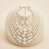 Cream Pearl & Faceted Bead 5 Strand Necklace