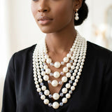 Cream Pearl & Faceted Bead 5 Strand Necklace