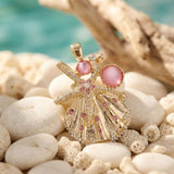 Gold Choker Sea Life Pendant with Pink Rhinestones