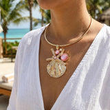 Gold Choker Sea Life Pendant with Pink Rhinestones