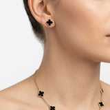 Y Offset Black Quatrefoil Clover Gold Necklace