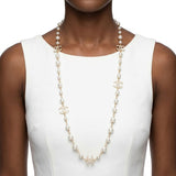 Parisian Cream Glass Pearl Charm Long Necklace
