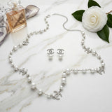 Parisian White Glass Pearl Charm Long Necklace