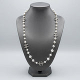 Parisian White Glass Pearl Charm Long Necklace